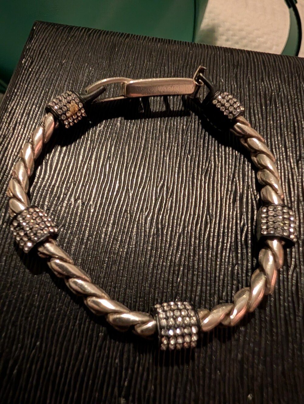 Brighton Women's Silver-Tone Braided Bracelet with Pavé Bead Accents